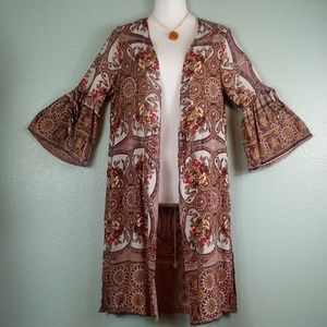NWT Angie Kimono brown floral boho layering top S